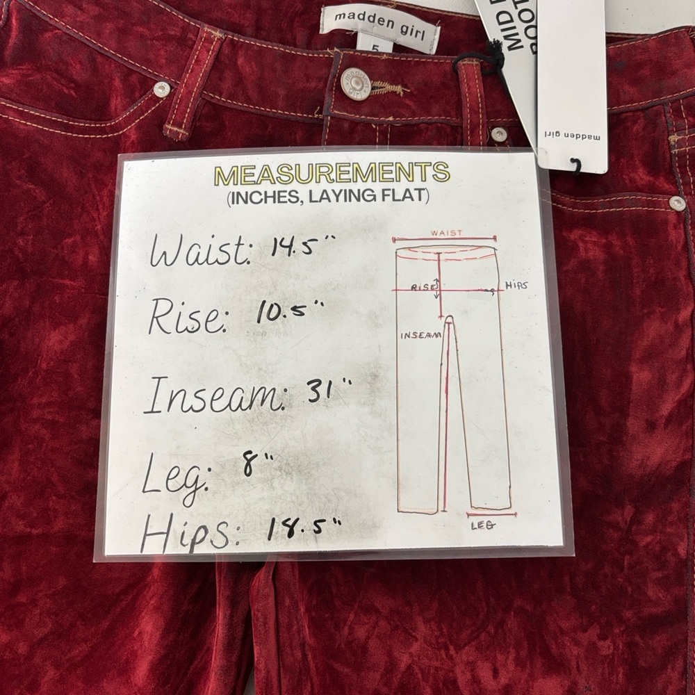 Y2K Grunge Madden Girl Red Crushed Velvet Bootcut Pants Western Edgy Glam Sz 5 - Picture 4 of 10